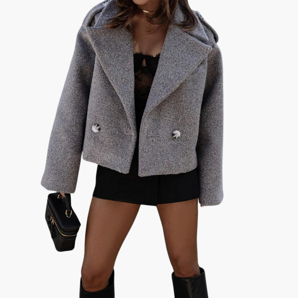 Women’s Cropped Jacket with Straight Hem and Long Sleeves