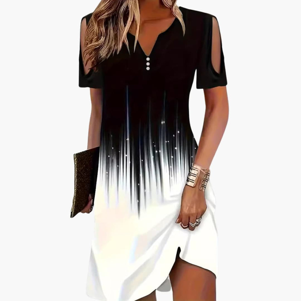 Women's Midi Dress with V-Neck and Shoulder Cut-Outs