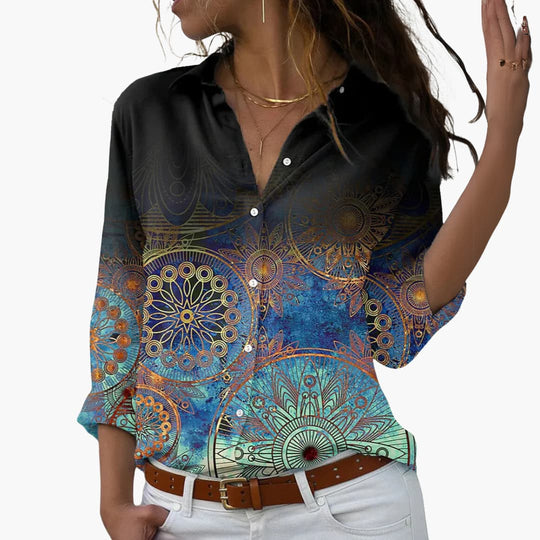 Women’s Floral and Colour Block Blouse with Collar