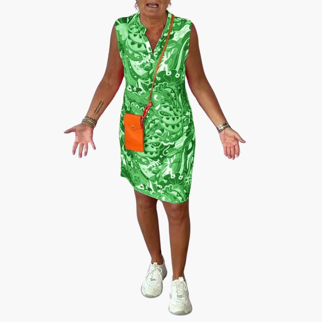 Women's Sleeveless Midi Dress with V-Neck and Flowy Design