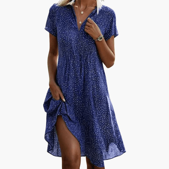 Women's Boho Midi Dress with Pockets and Short Sleeves