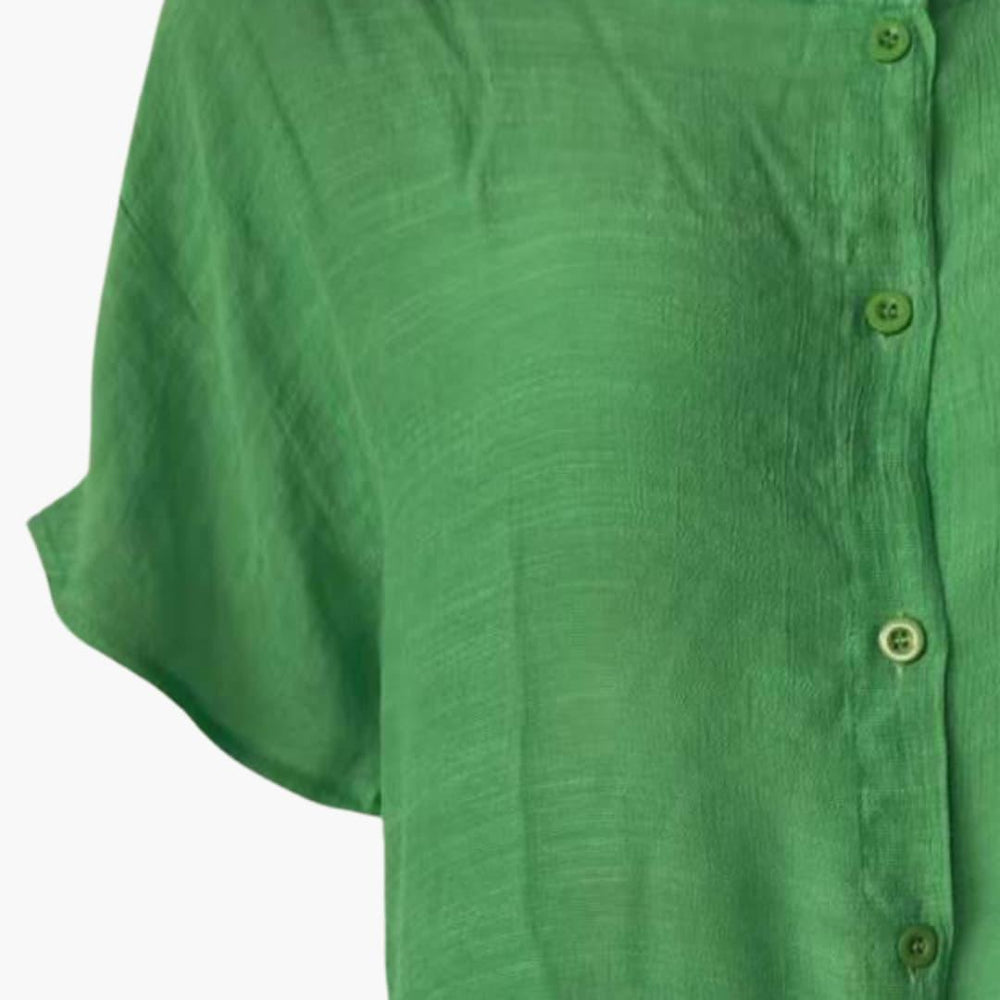 Women's Button-Down Casual Dress with Knee-Length Cut and Short Sleeves