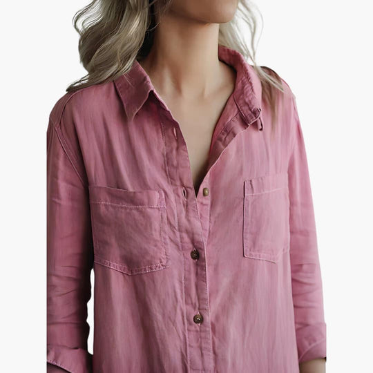 Women's Long Sleeve Jumpsuit with Button-Down Front and Chest Pockets