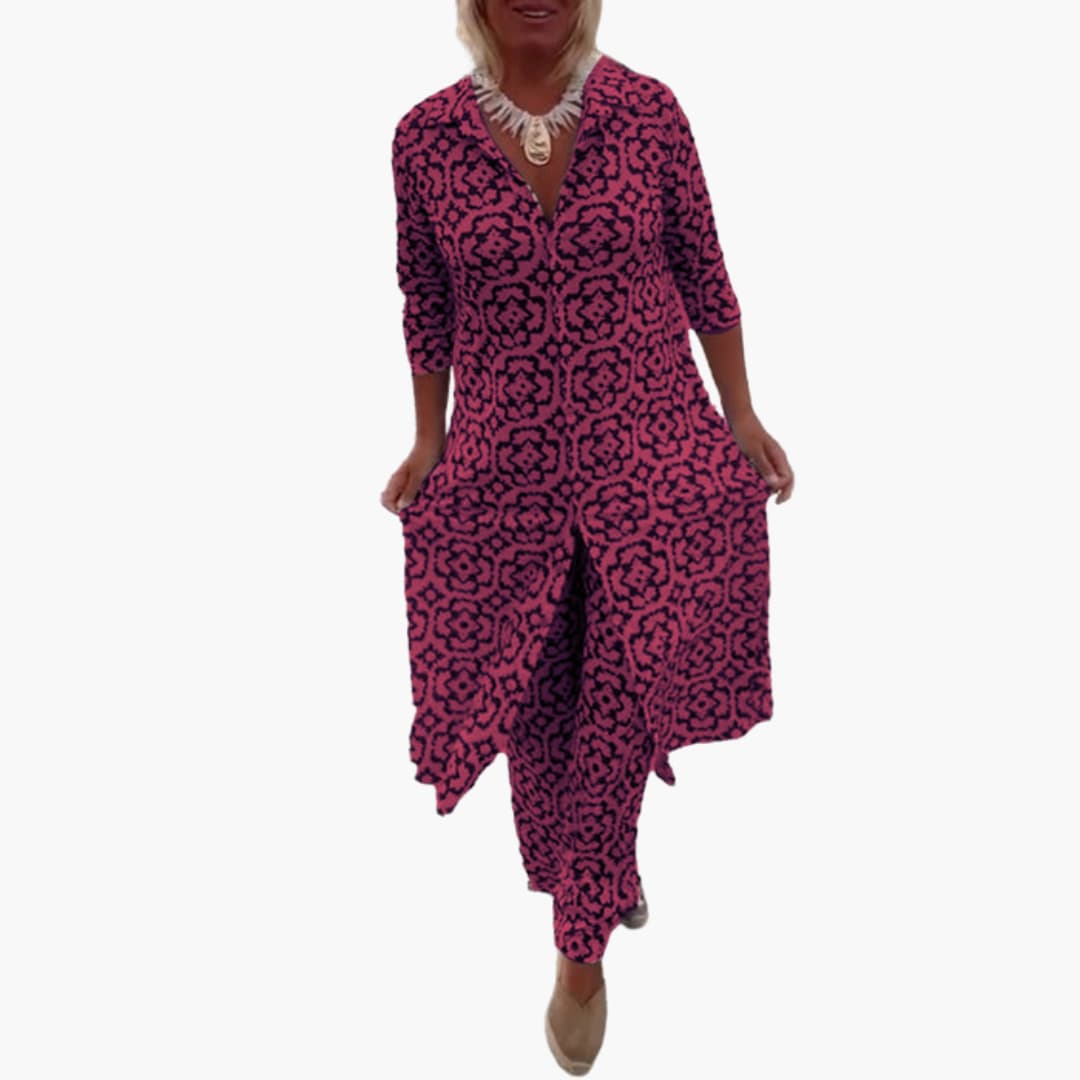 Women’s Two-Piece Set with Geometric Print and Relaxed Fit