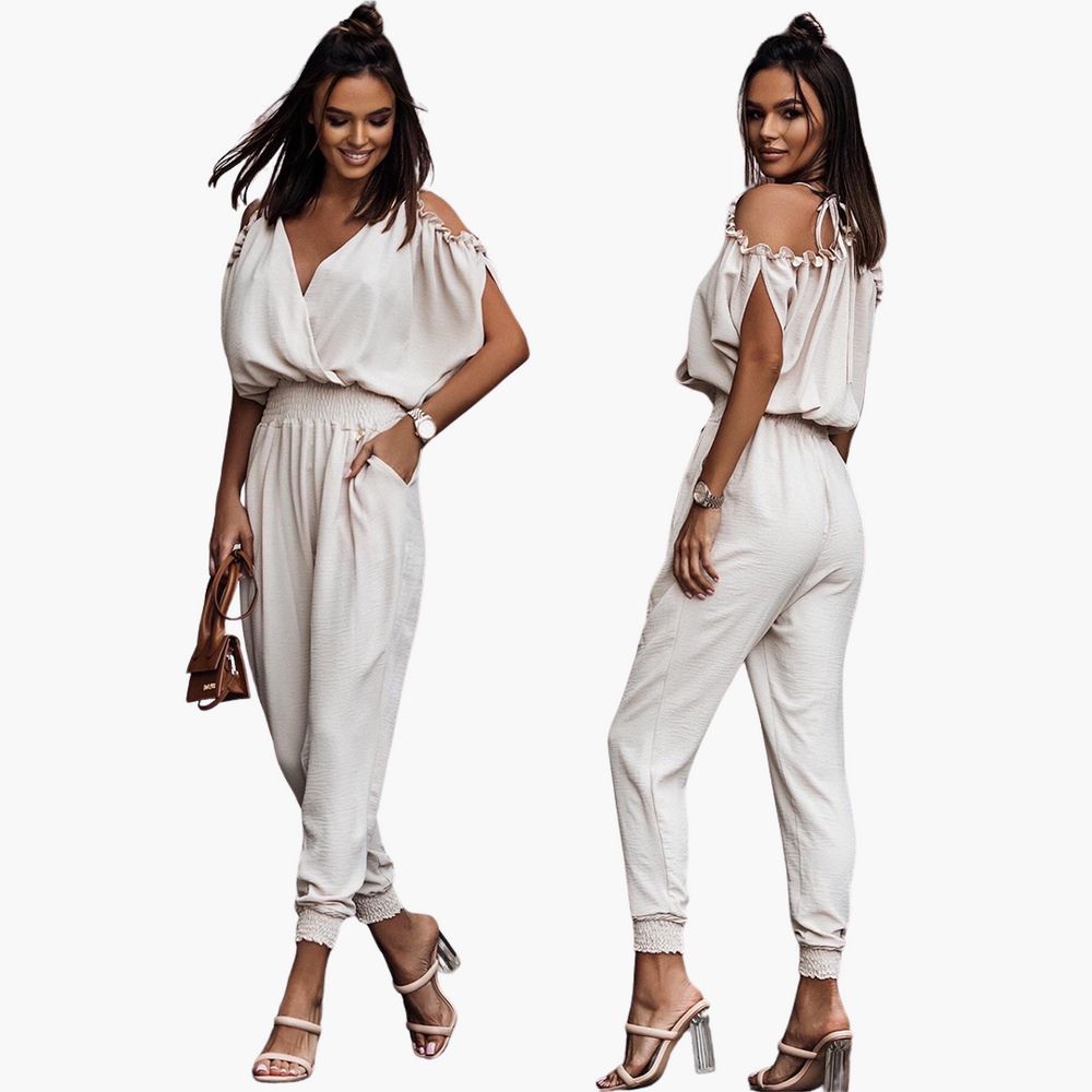 Women’s Jumpsuit with V‑Neck and Cold‑Shoulder