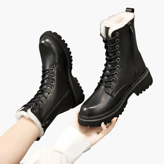 Women's Winter Ankle Boots with Lace-up Front and Zip Closure
