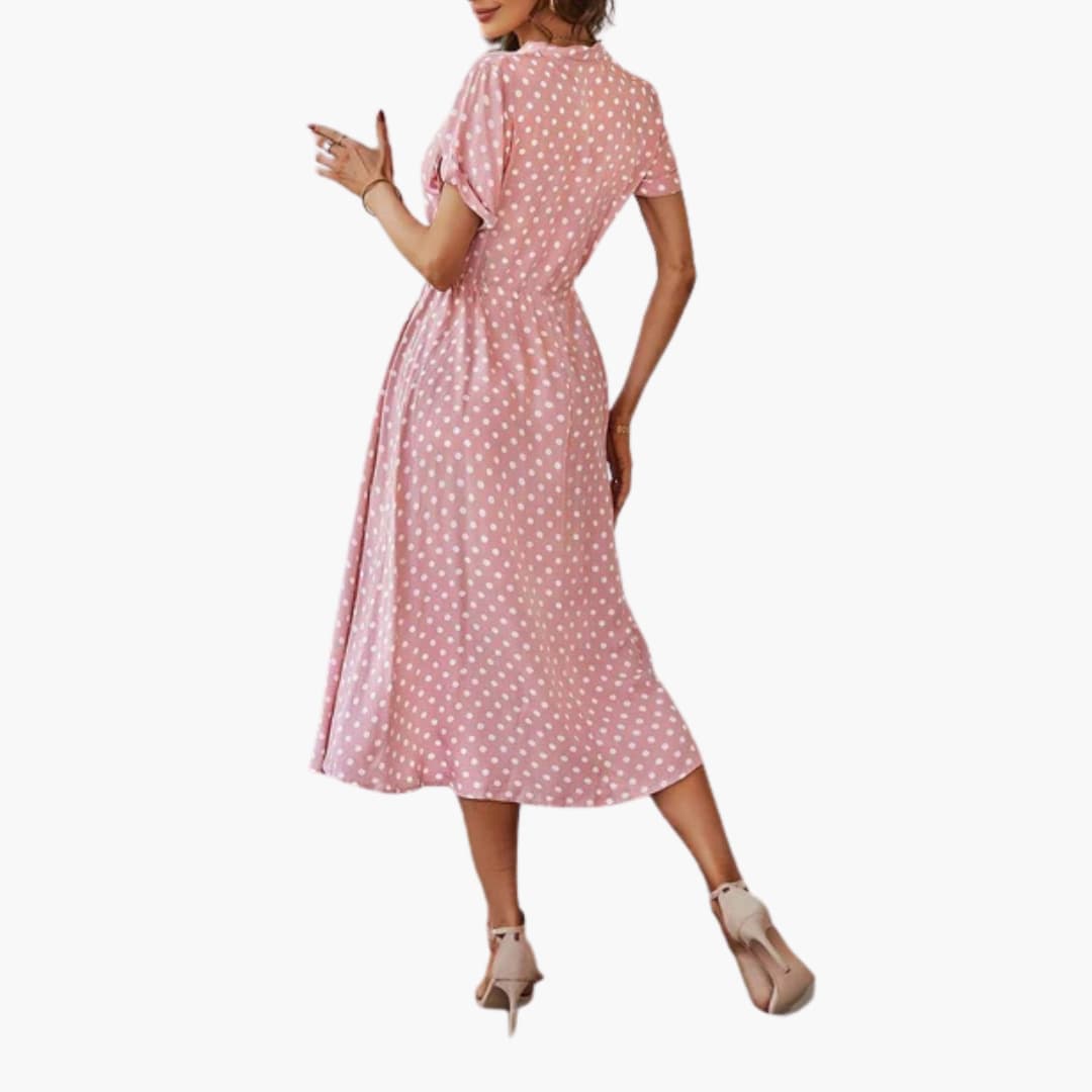 Women’s Midi Dress with Button-Through Front and Drawstring Waist