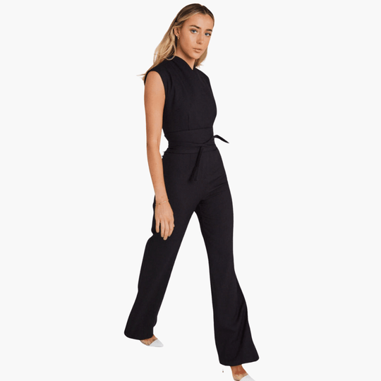 Women's Wide-Leg Jumpsuit with Sleeveless Design and Belted Waist