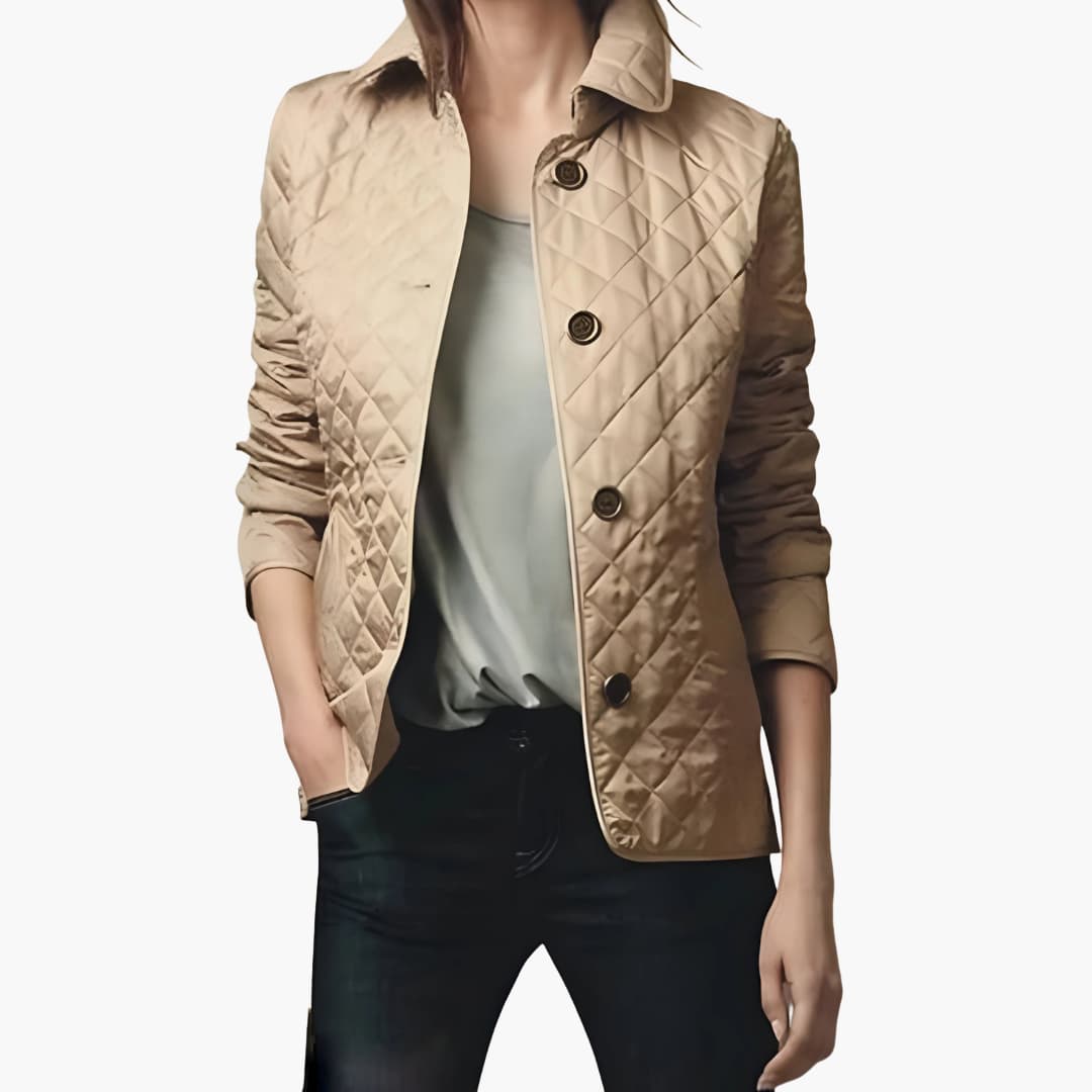 Women's Winter Jacket with Quilted Texture and Button Front