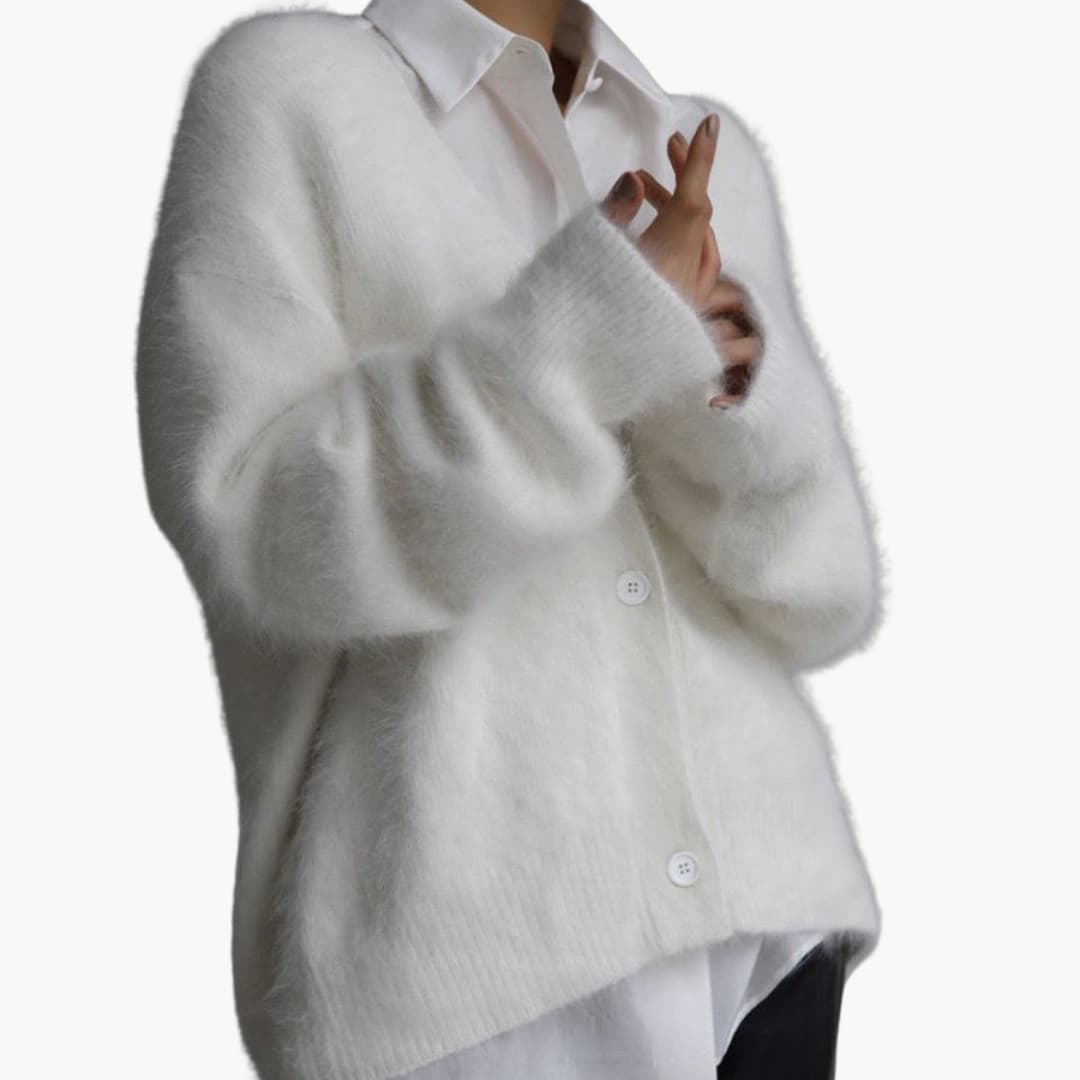 Women's Sweater with V-Neck and Button-Up Front
