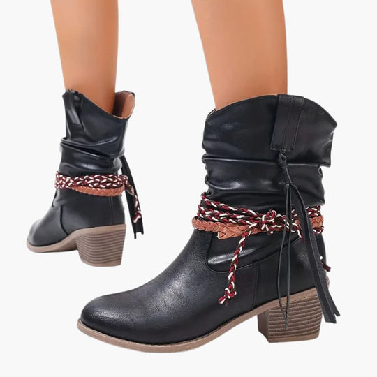 Women’s Block Heel Ankle Boots with Braided Straps