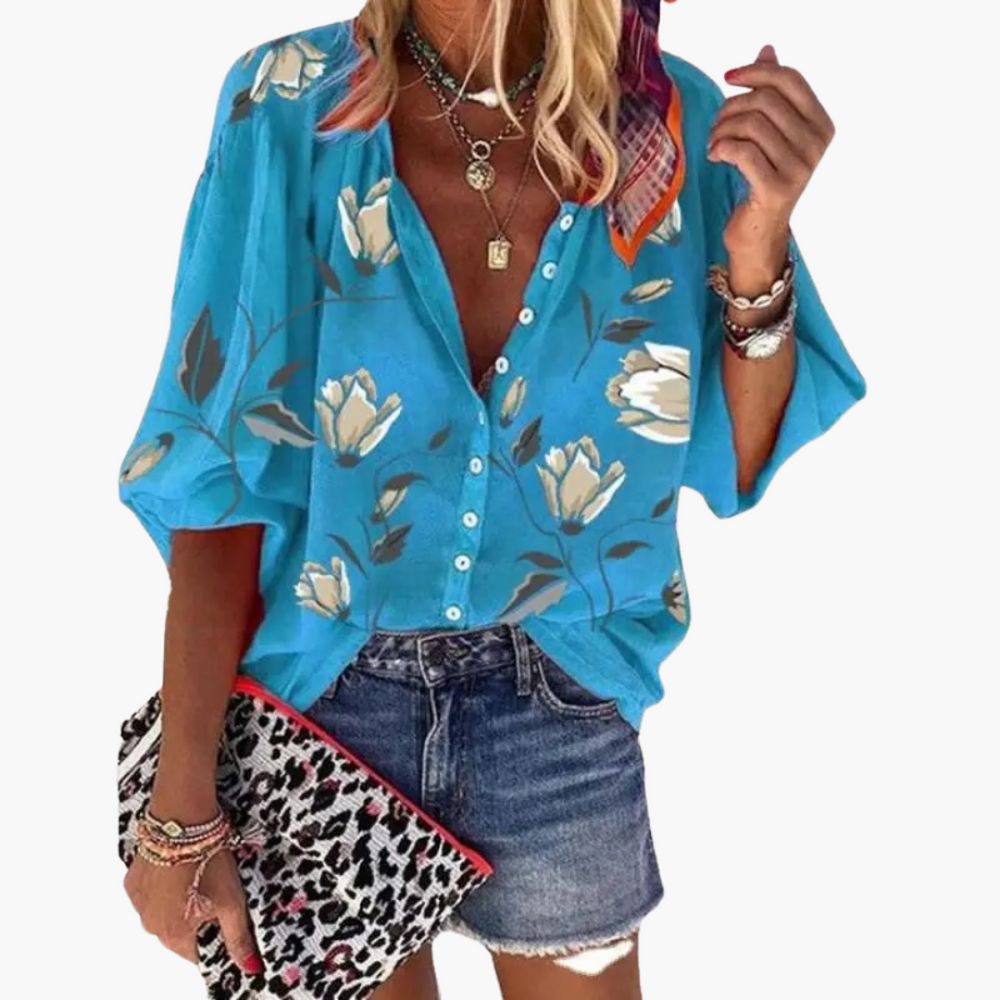 Women’s Blouse with Floral Pattern and Relaxed Fit
