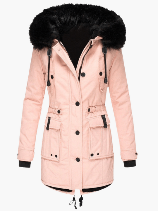 Women’s Hooded Parka with Front Pockets and Mid-Length Silhouette