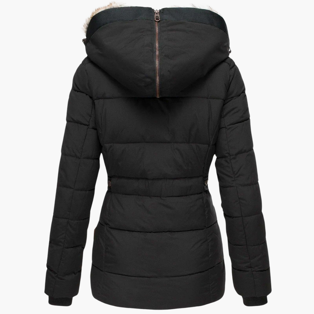Women Hooded Parka Jacket with Fur Lining and Slim Fit