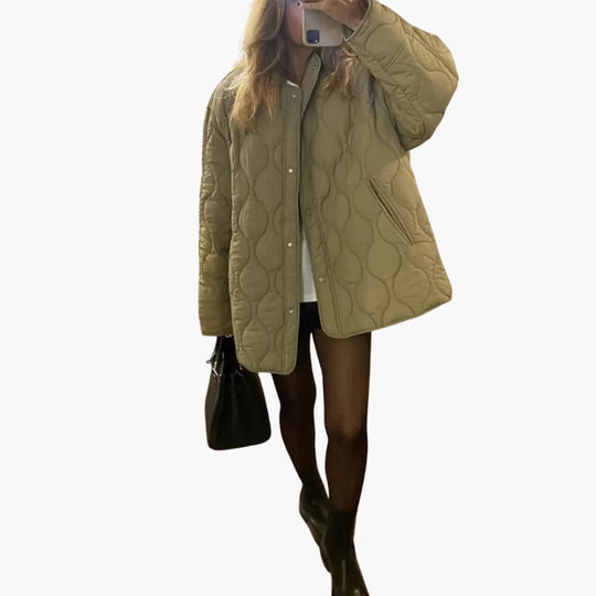 Women’s Winter Puffer Jacket with Snap-Button Closure and Quilted Padding