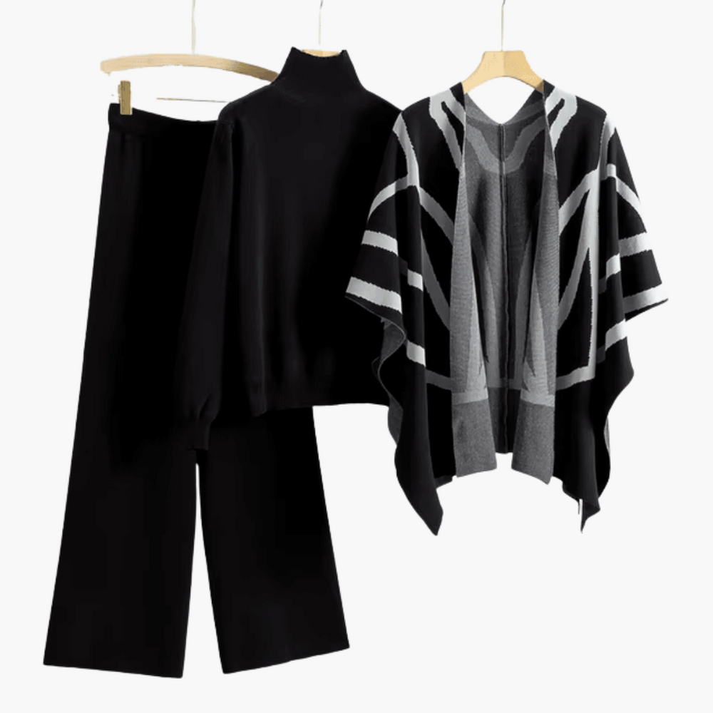 Women's 3-Piece Knitwear Set with Cardigan and Matching Trousers