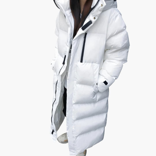 Women's Puffer Jacket with Hood and Zipped Pockets
