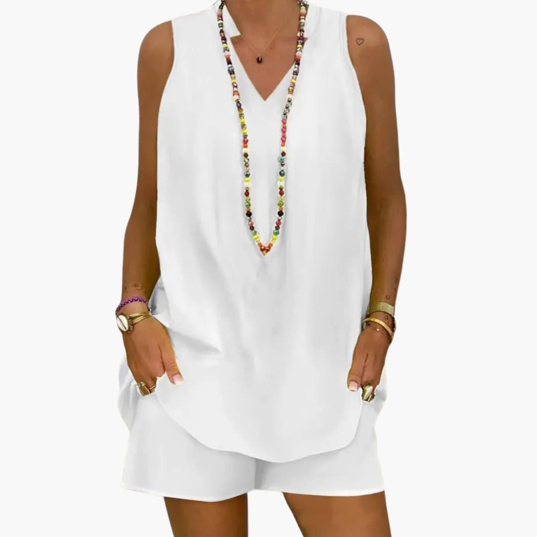 Casual Summer Lounge Set – Women's Sleeveless V-Neck Co-ord - Made by Jessica
