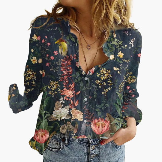 Women’s Blouse with Button Front and Roll-Up Sleeves