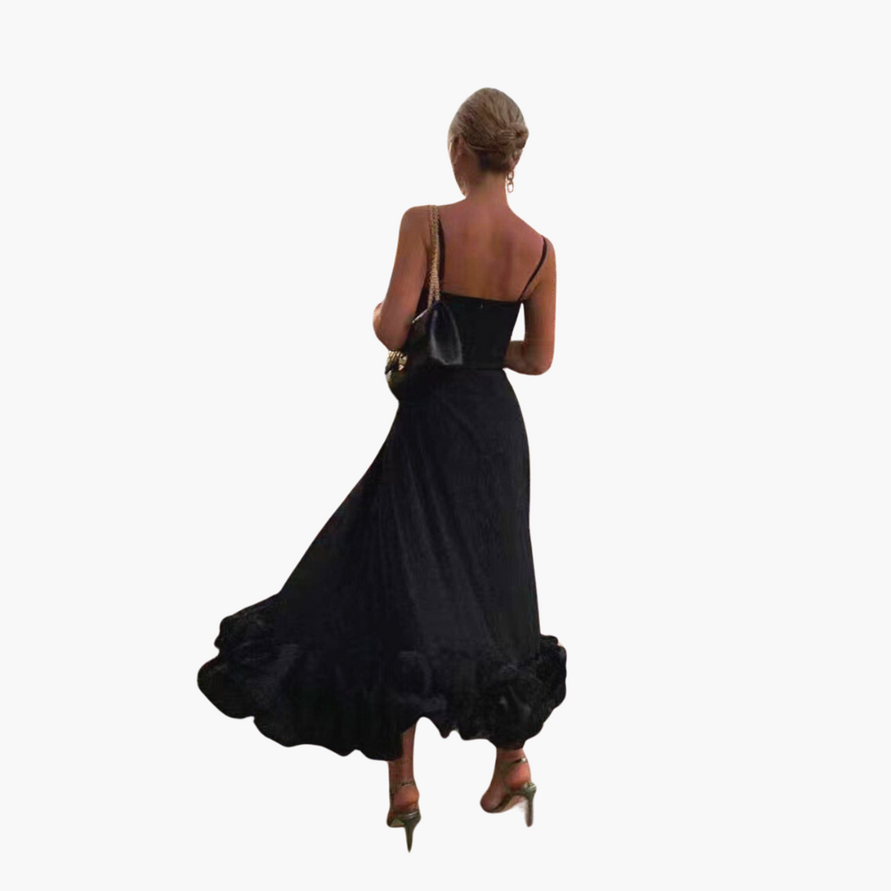 Women’s Flowing Dress with Ruffle Hem and Elegant Silhouette