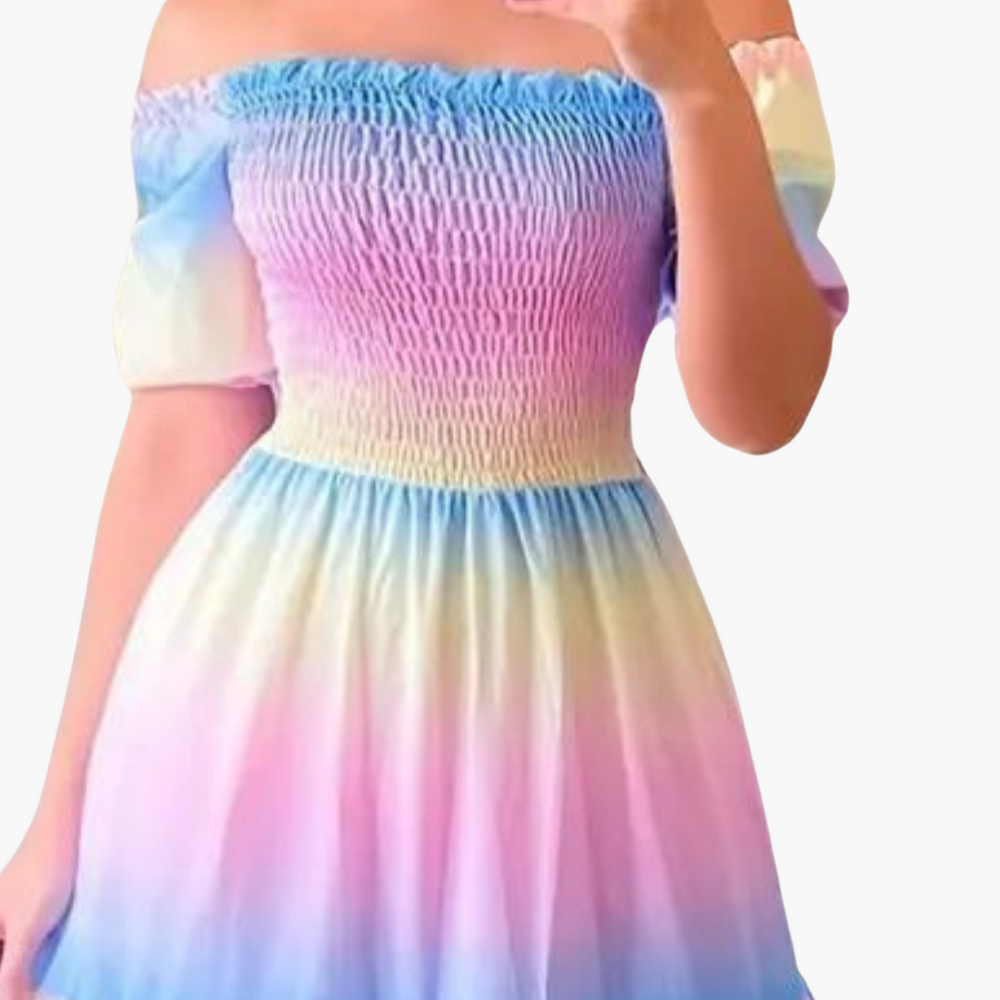 Women’s Off-Shoulder Layered Summer Dress with Casual Look