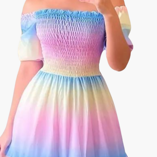 Women’s Off-Shoulder Layered Summer Dress with Casual Look