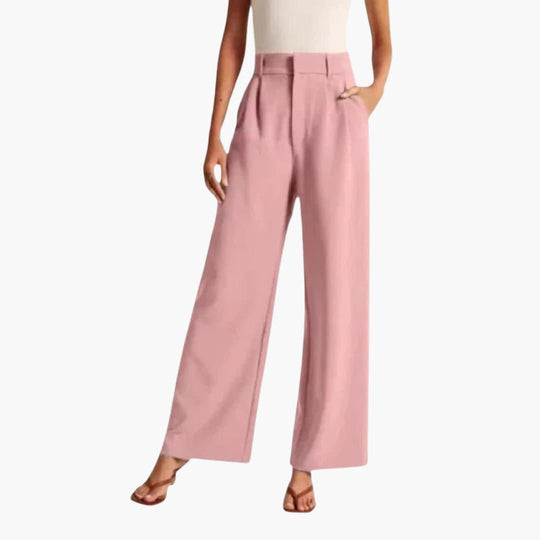 Women's High-Waist Trousers with Wide-Leg and Pleats