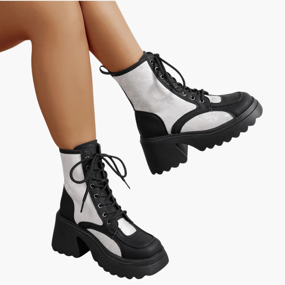Women’s Lace-up Winter Boots with Scalloped Block Heel and Platform Sole