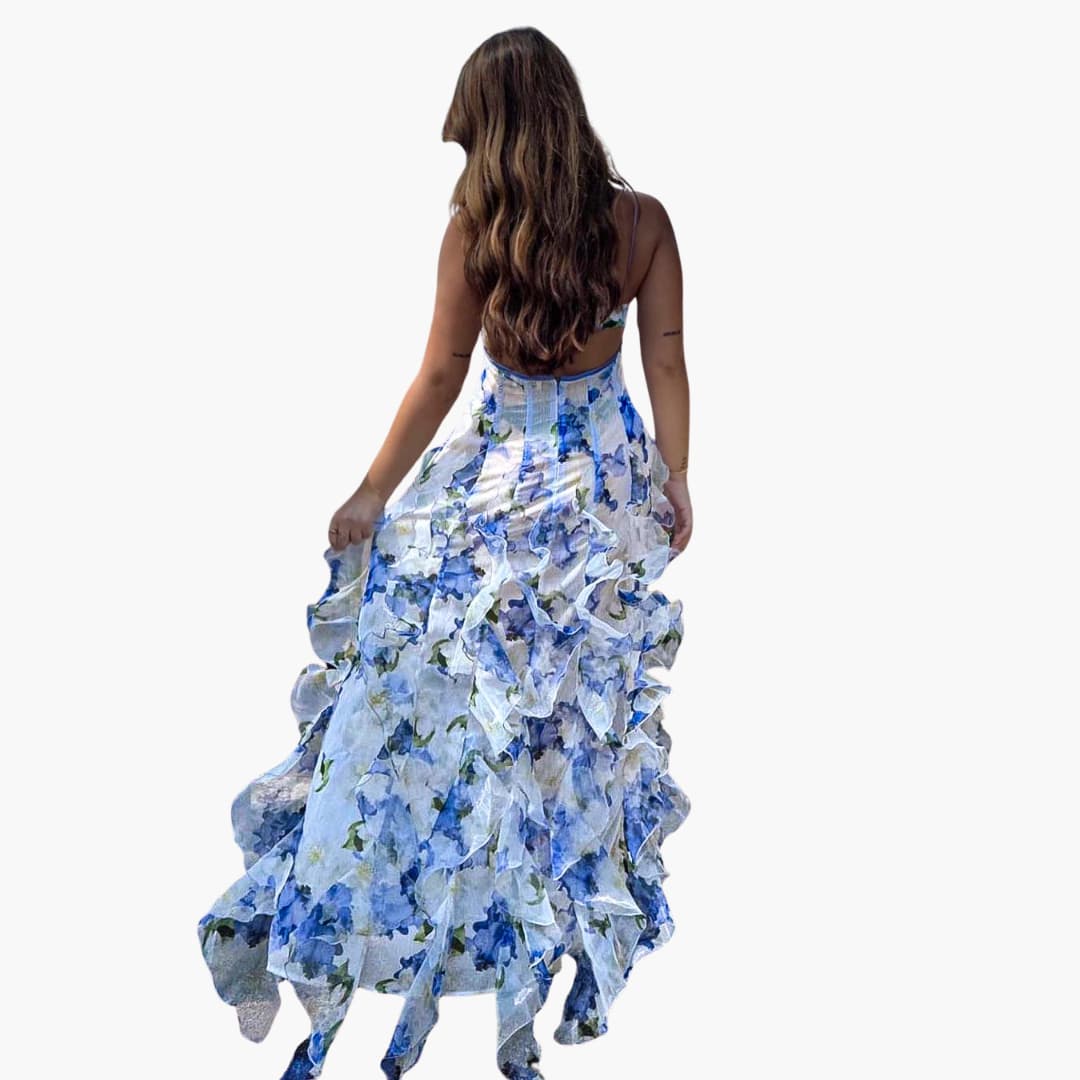 Women’s Maxi Dress with V-Neckline and Ruffled Skirt