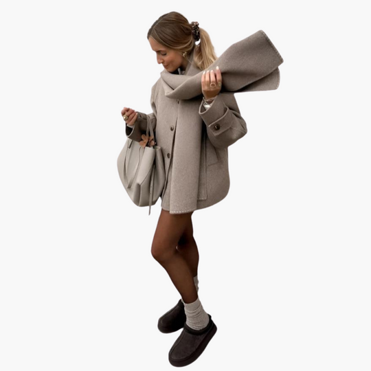 Women’s Winter Coat with Built-In Scarf and Tailored Fit