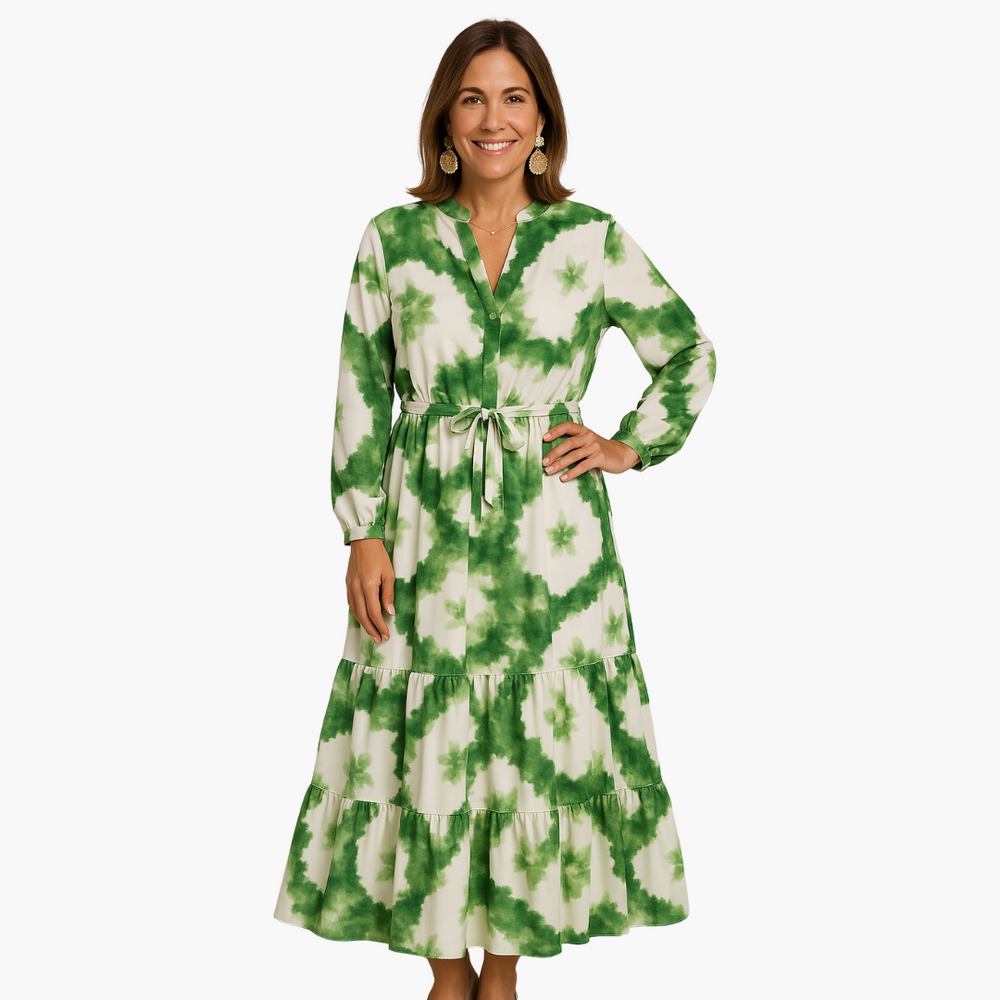 Women’s Maxi Dress with Tie Waist and V-Neck