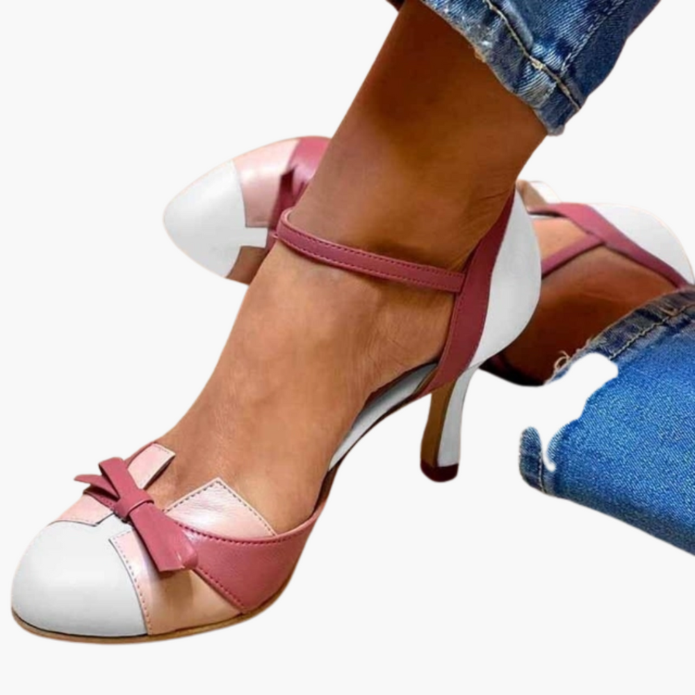 Women's Heeled Sandals with Ankle Strap and Bow Detail