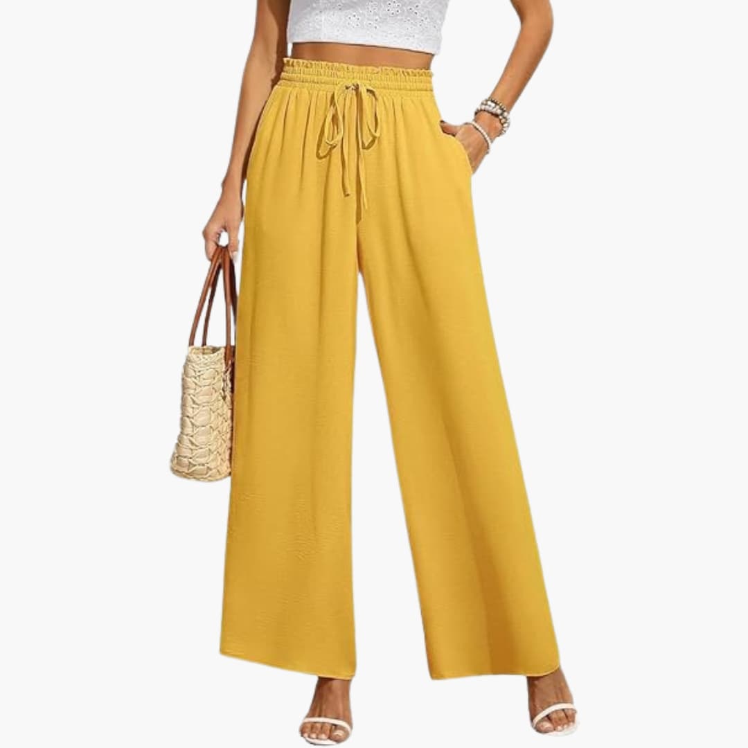 Women's Wide-Leg Trousers with Adjustable Drawstring Waistband