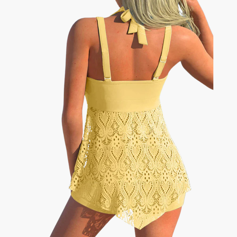 Women’s Tankini Set with Backless Design and Adjustable Straps