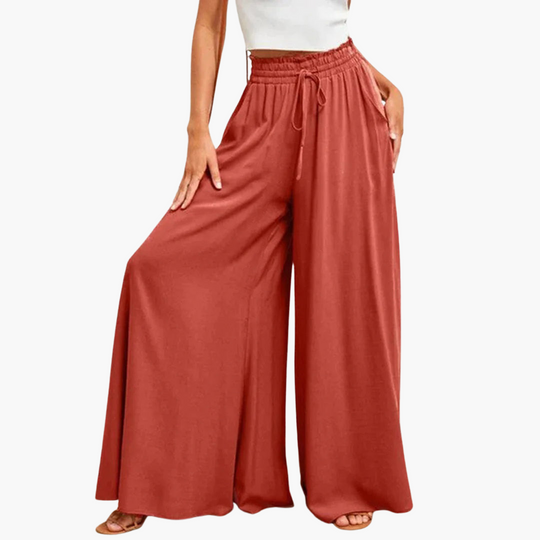Women’s Wide-Leg Trousers with High Waist and Elastic Waistband