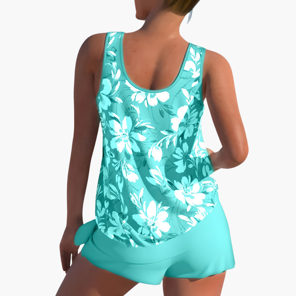 Women’s Summer Tankini Swimwear Set with Shorts and Scoop Neck