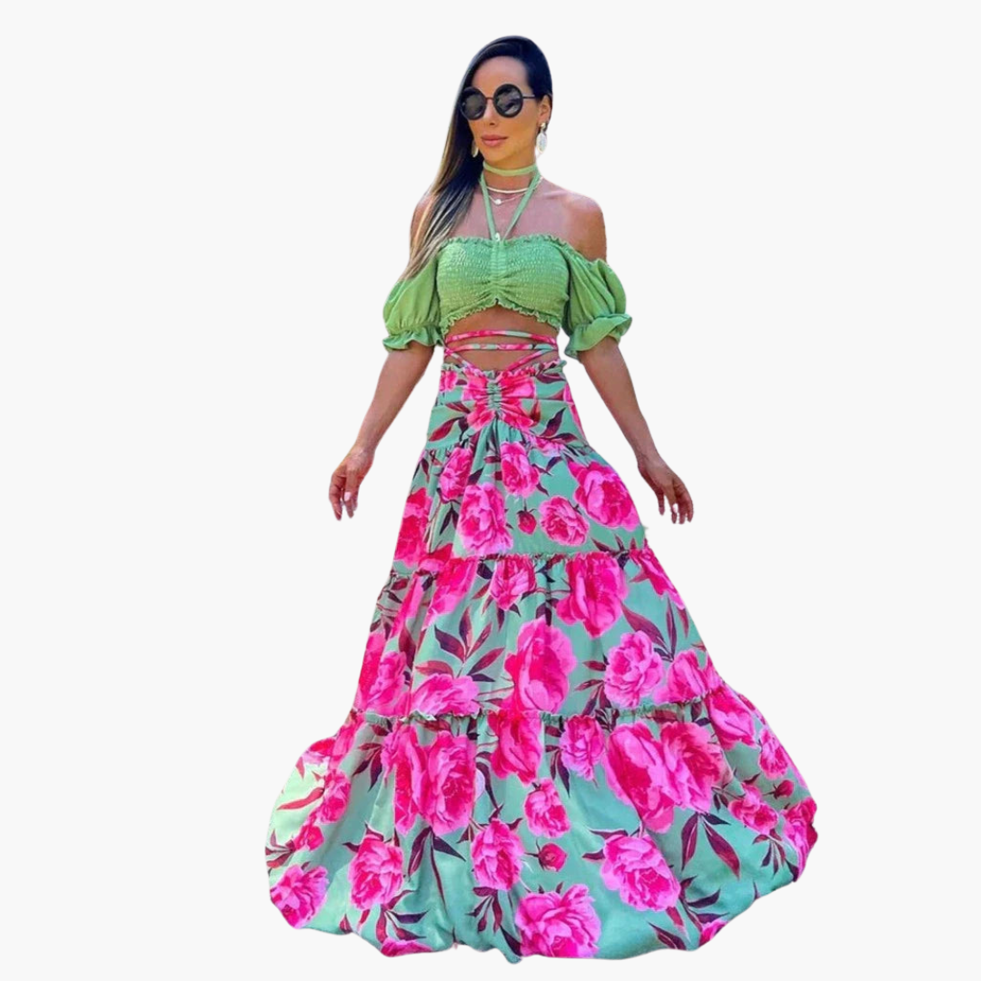 Women's Two - Piece Set with Crop Top and Maxi Skirt