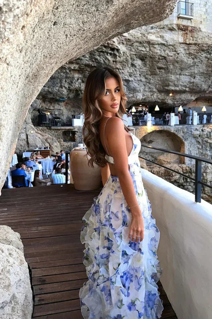 Women's Ruffled Floral Dress with Playful Ruffles and Breathable Fabric