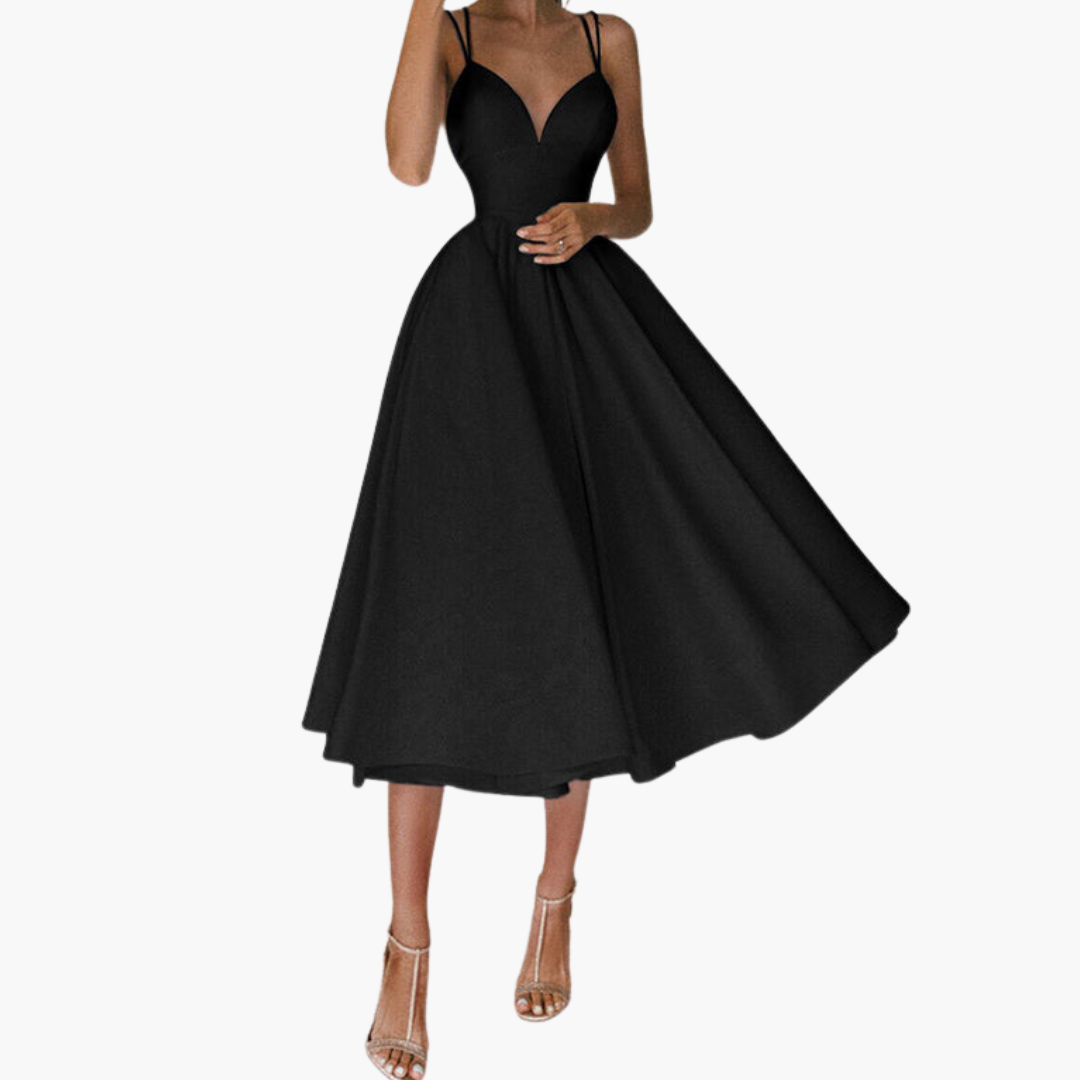 Women’s Midi Party Dress with V-Neck