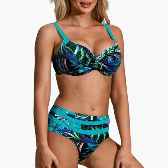 Women’s Bikini Set with High - Waisted Bottoms and Patterned Print