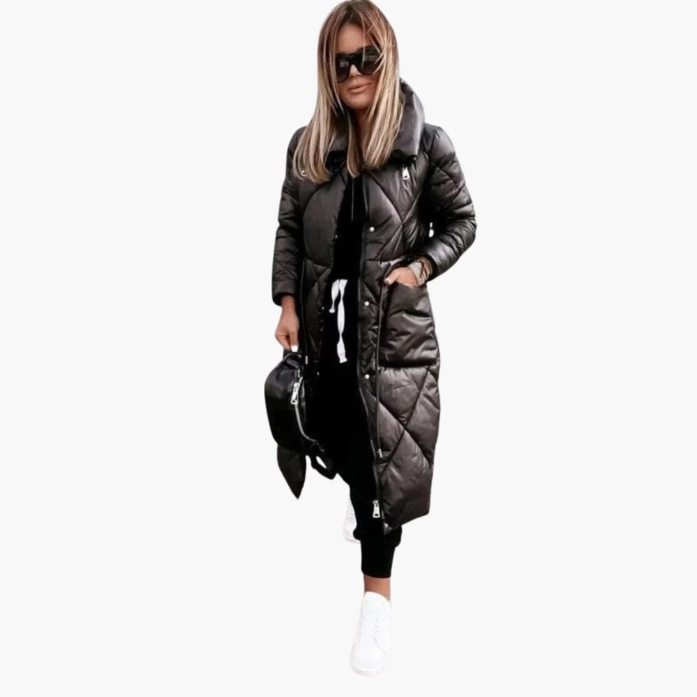 Women’s Long Puffer Coat with Quilted Design