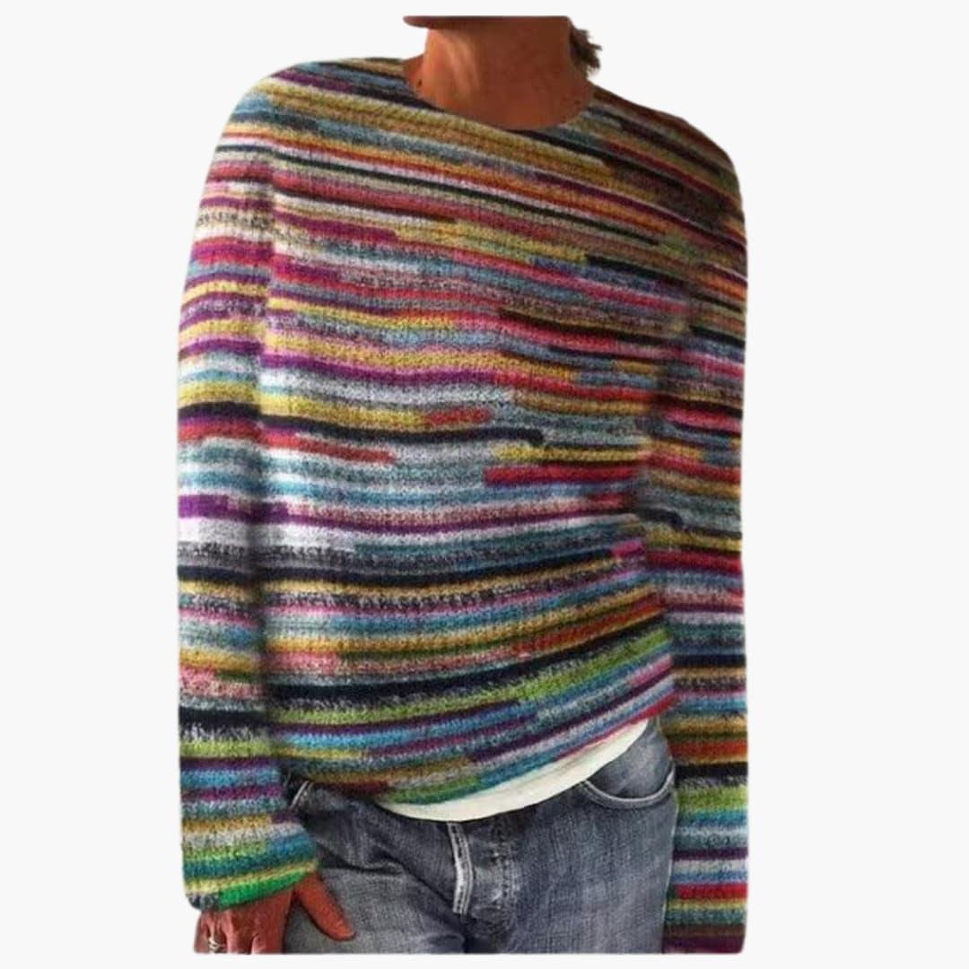 Women’s Knit Jumper with Long Sleeves and Colourful Stripes