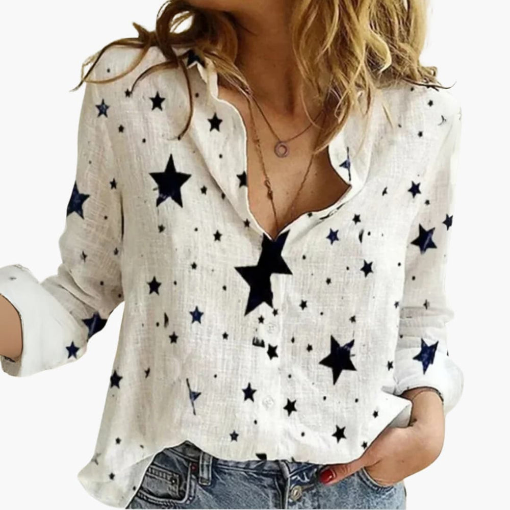 Women’s Blouse with Button Fastening and Printed Design