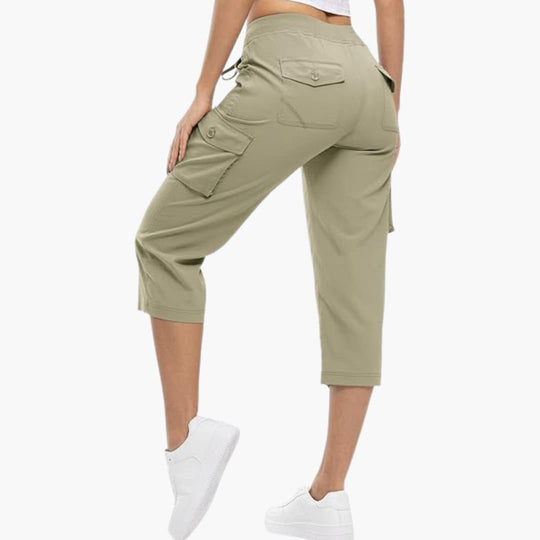 Women's Cargo Capri Shorts with Elastic Waistband and Utility Pockets