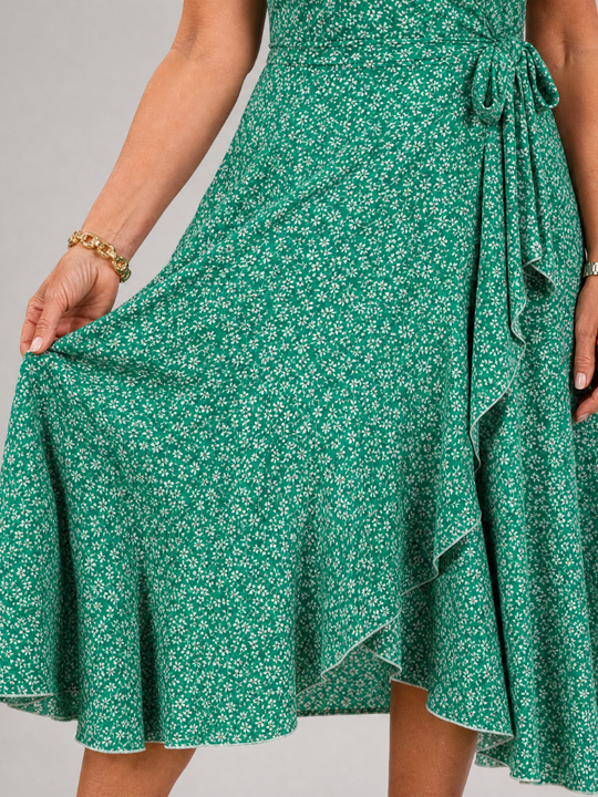 Samore | Floral Wrap Ruffle Midi Dress