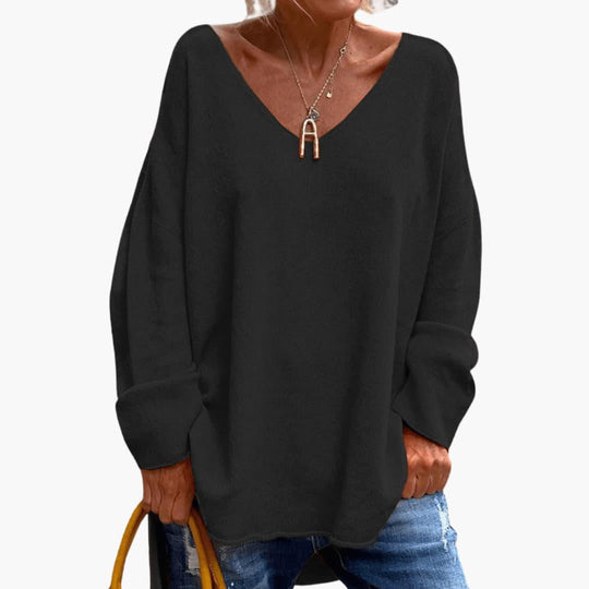 Women’s Oversized Long Sleeve Shirt with V-Neck and Relaxed Fit