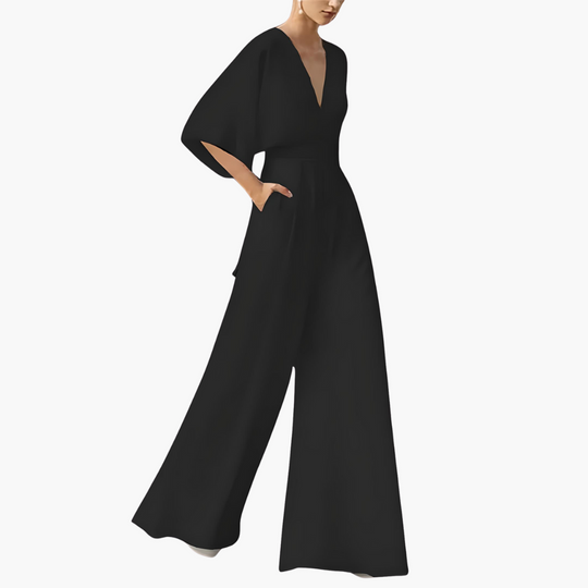 Women's Jumpsuit with Deep V-Neckline and Wide-Leg Silhouette