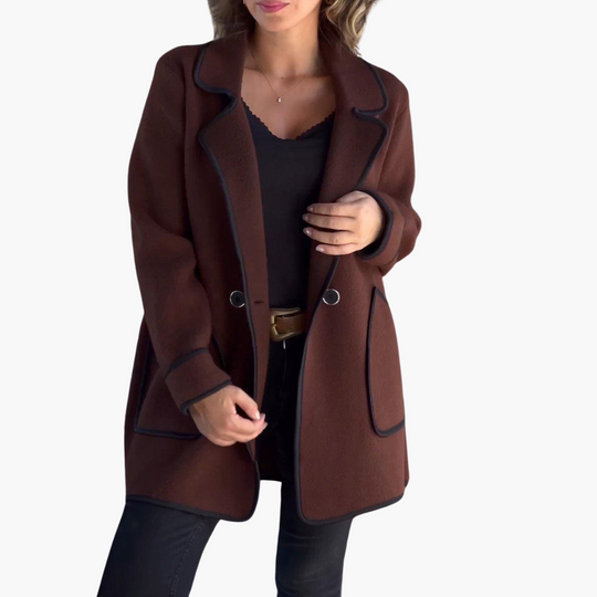 Women’s Double-Breasted Winter Coat with Lapel and Plush Fabric