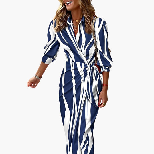 Women’s Midi Dress with Knot and Stripes