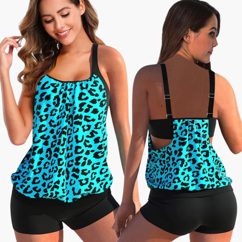 Women’s Tankini Set with Adjustable Straps and Control Panel